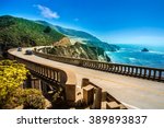 Bixby Creek Bridge on Highway #1 at the US West Coast traveling south to Los Angeles, Big Sur Area
