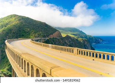 Bixby Creek Bridge on Highway (Highway 1) at the US West Coast traveling south to Los Angeles, Big Sur Area