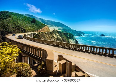 Bixby Creek Bridge on Highway #1 at the US West Coast traveling south to Los Angeles, Big Sur Area
 - Powered by Shutterstock