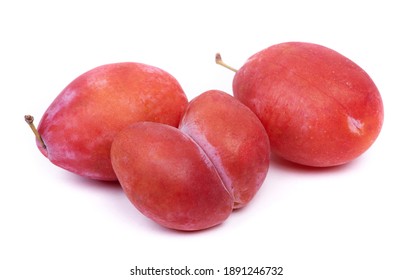 Bizarre Double Plum, Mutant Fruit In Heart-shape Isolated Over White Background