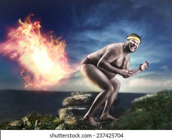 Bizarre Naked Man Farts Flame