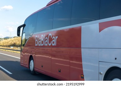 BlaBlaCar, Germany, August 2022, Sideview Of A Red Orange Coach, Travel Europe And Germany - Traveling By Coach