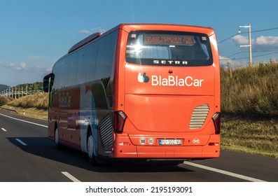 BlaBlaCar, Germany, August 2022, View From Behind At A Red Orange Coach, Travel Europe And Germany - Traveling By Coach