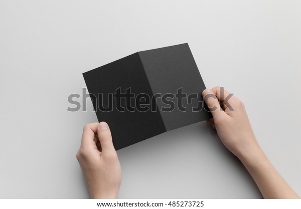 Download Black A6 Bifold Halffold Brochure Mockup Stock Photo Edit Now 485273725