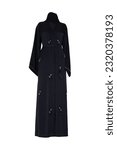Black Abaya shoot on mannequin isolated on white background.