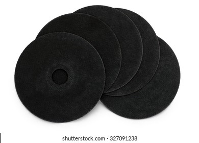 Black Abrasive Vulcanite Discs, Number 140 Isolated On White Background