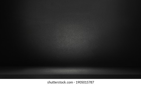 Black abstract cement wall and studio room , interior texture for display products. wall background.	