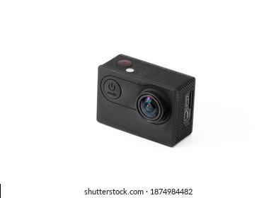 Black Action Camera Isolated On White Background