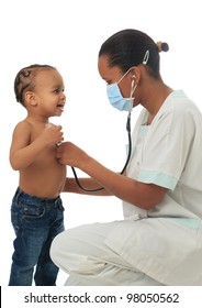 Black African American Nurse With Child Isolated Metisse Stethoscope Infirmiere