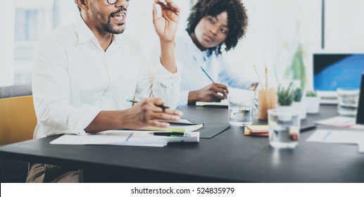 Black African Businessman Explaning Business Strategy Stock Photo ...