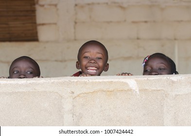 Black African Children Smiling Playing Laughing Copy Space