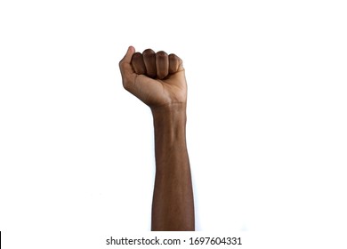Black African male fist in the air - Shutterstock ID 1697604331