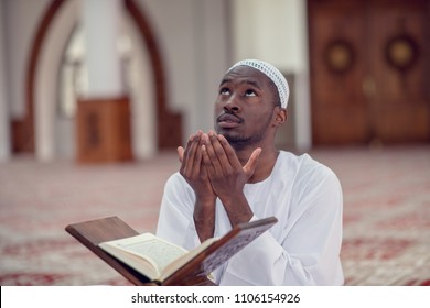 Black African Muslim Man Praying Mosque Stock Photo (Edit Now) 1106154926