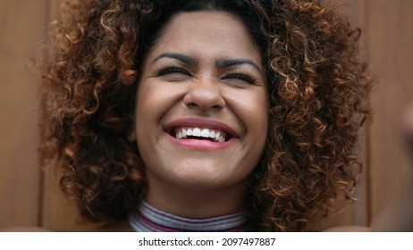 Black African Woman Laughing And Smiling Close-up Face Authentic Real Life Smile