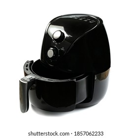 black air fryer oil free or deep fryer machine isolated on white background 