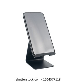 black aluminium phone holder isolated on white background