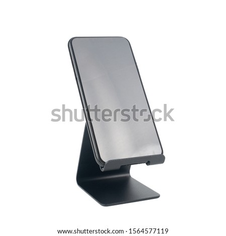 black aluminium phone holder isolated on white background