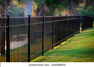 Black Aluminum Fence 3 Rails  - Shutterstock ID 1242008956