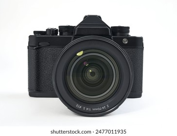 Black antique design mirrorless camera on white background