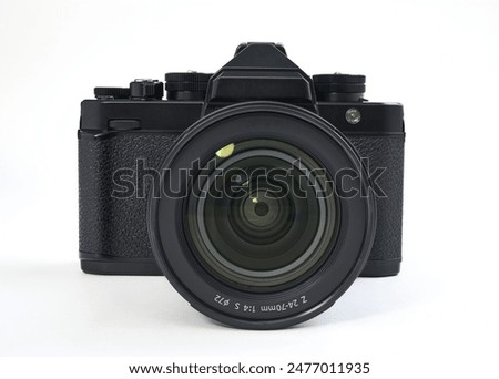 Black antique design mirrorless camera on white background
