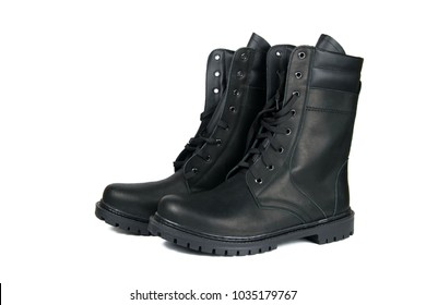 
Black Army Boots. Isolated