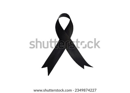 Black awareness ribbon with stitch on white background for Mourning symbol