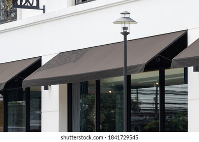 Black Awning Exterior. Canvas Roof Shading.