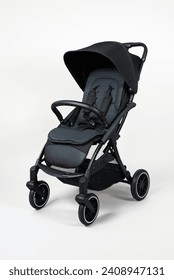 Black baby carriage on a white background