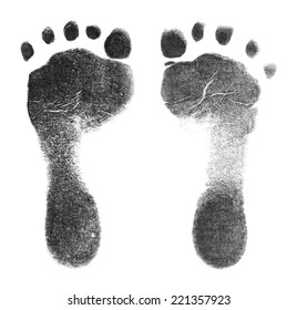 Black Baby Foot Prints Isolated On White Background.