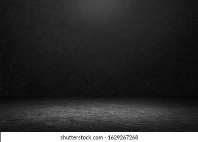 Black background. Cement floor or Concrete room studio for interior display products with Elegant lightroom gradient for background