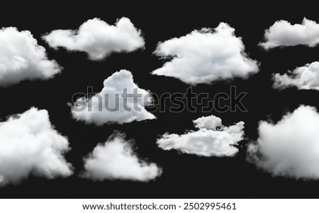 A black background with individual clouds. White clouds, a background of mist or smog.