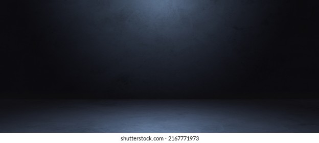 Black Background,Empty Dark Blue Studio and Grey Floor Concrete perspective with blue soft light well editing Floor Display product and text present on Wall Room Empty free space Cement Backdrop photo