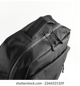 Black backpack with handle and compartments on a zipper. Rucksack for casual wearing. Top view. - Shutterstock ID 2266521329