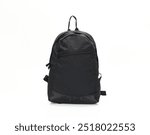 Black backpack isolated on white background, Front view of white textile backpack, Stylish black school backpack, User friendly backpack.