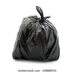 Black Bag Of Rubbish Isolated On White Background