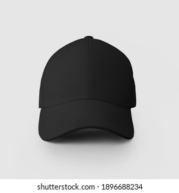 Black baseball cap mockup with realistic shadows isolated on white background, front view. Summer headdress template, hat for design presentation. Sports Panama with visor, uniform