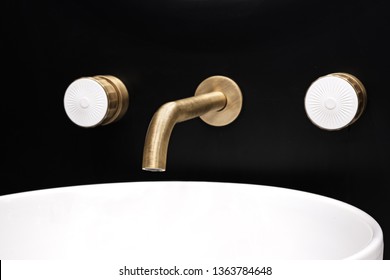 Black bathroom interior with sink and built-in faucet - Powered by Shutterstock