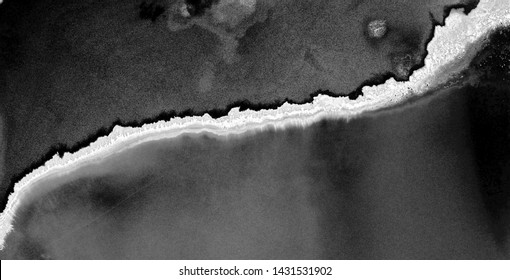 Black Beach, Black Gold, Polluted Desert Sand, Black And White Photo, Abstract Photography Of The Deserts Of Africa From The Air, Aerial View, Abstract Expressionism, Contemporary Photographic Art,