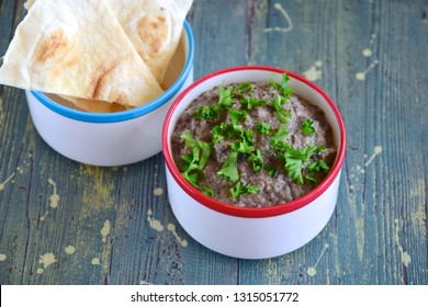 Black Bean Dip With Parsley Served With Tortilla Chips