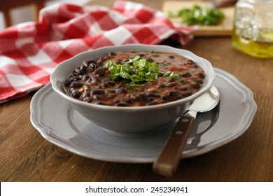 Black bean soup in a bowl