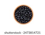 black beans in bowl isolated on white background , top view , flat lay.