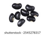 Black beans close up, isolated on white background, top view.
