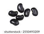 Black beans close up, isolated on white background, top view.
