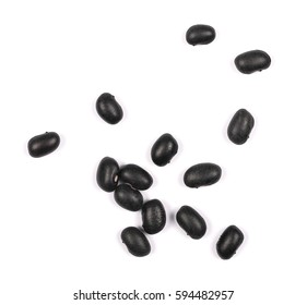  Black Beans Isolated On White Background And Texture, Top View