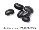 Black beans (Urad dal, black gram, vigna mungo) isolated on white background. Top view. Flat lay. Makro.