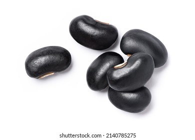 Black beans (Urad dal, black gram, vigna mungo) isolated on white background. Top view. Flat lay. Makro.