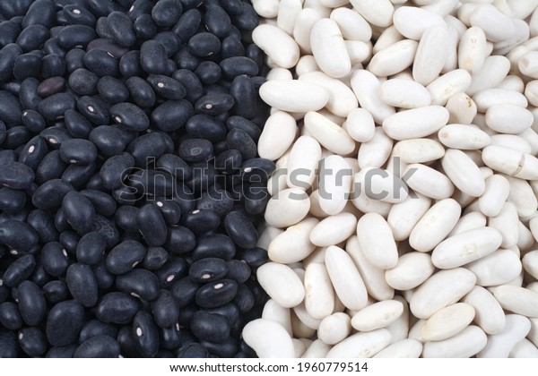 Black beans and white\
beans, divided.