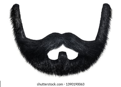 Black Beard With Curly Mustache Isolated On A White Background