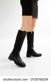 Black below knee boot with zipper
