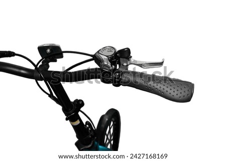 Black bicycle handlebar. Close-up. Isolated on white background.